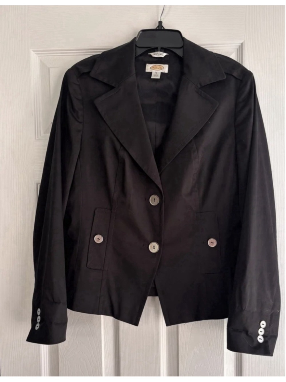 Talbots Y2K Black Tailored Jacket Collared Gold Button Accents Women’s Size 10